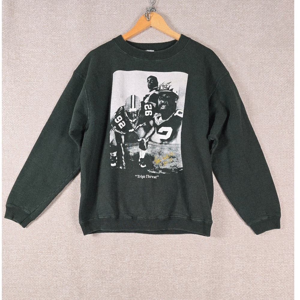 Vintage Reggie White Triple Threat Packers Crewneck Sweatshirt Gildan Youth L
